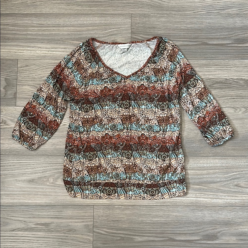 Christopher & Banks - M - Boho V-Neck Blouse with 3/4 Peasant Sleeves